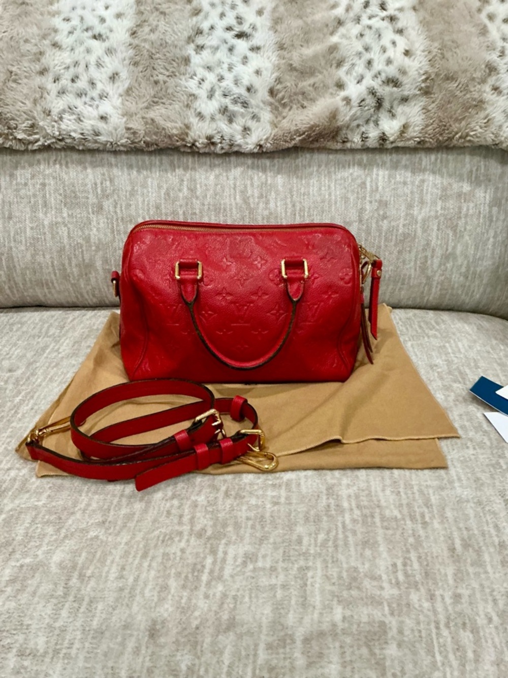 ✨💎Louis Vuitton💎✨Red Empriente Leather Speedy 25 Bandoulière